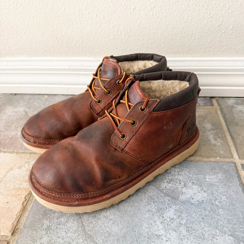 UGG Leather Chukka Boots Shearling Lined Brown Men’s 7 Casual
